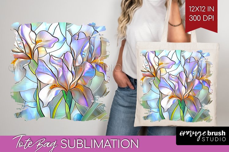 Stained Glass Flowers Tote Bag - Floral Tote Bag PNG