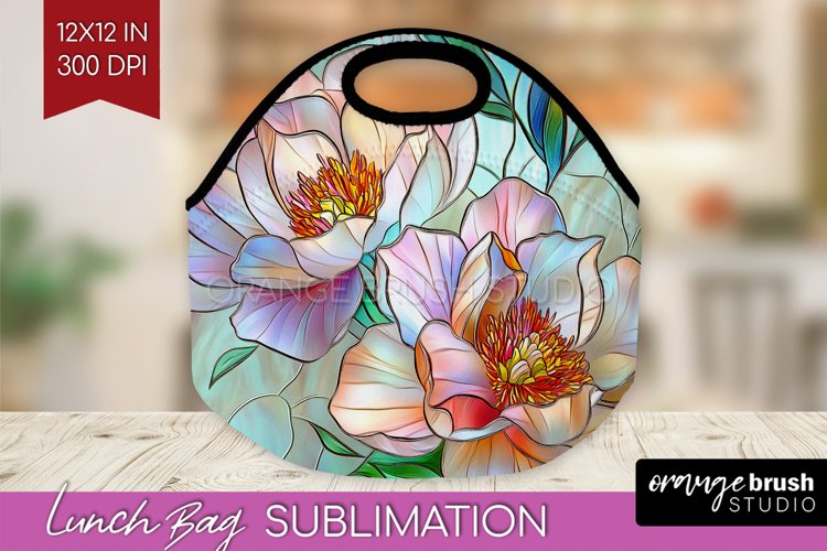 Stained Glass Flowers Lunch Bag - Floral Lunch Bug PNG