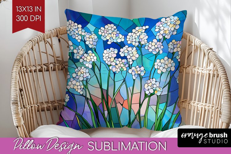 Stained Glass Flowers Pillow Sublimation - Floral Pillow PNG example image 1