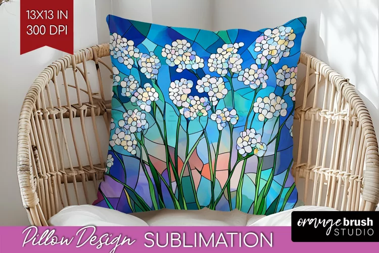 Stained Glass Flowers Pillow Sublimation - Floral Pillow PNG