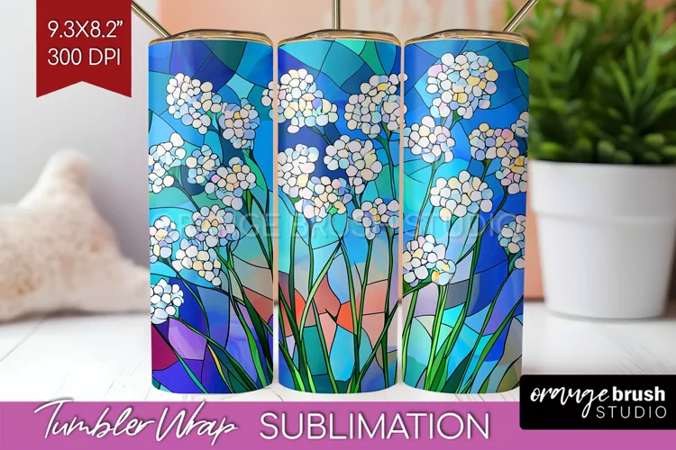Stained Glass Flowers Tumbler Wrap - Floral Tumbler PNG