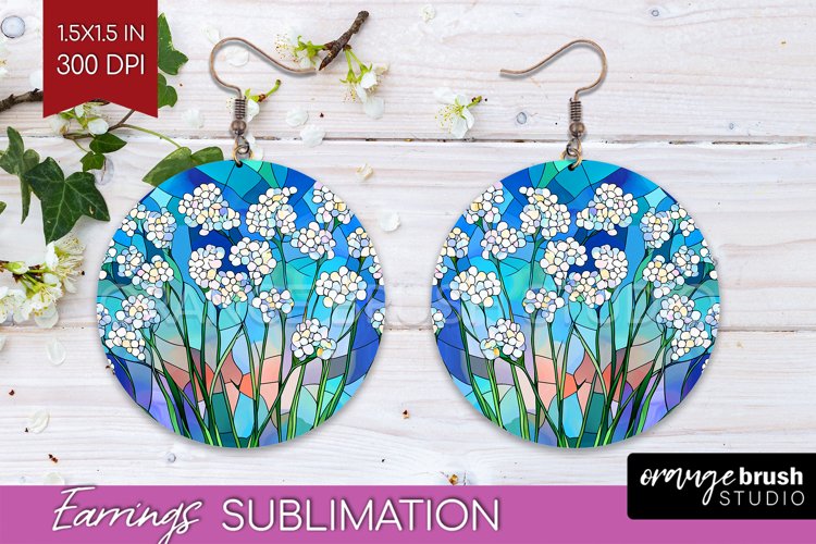 Stained Glass Flowers Round Earrings - Floral PNG
