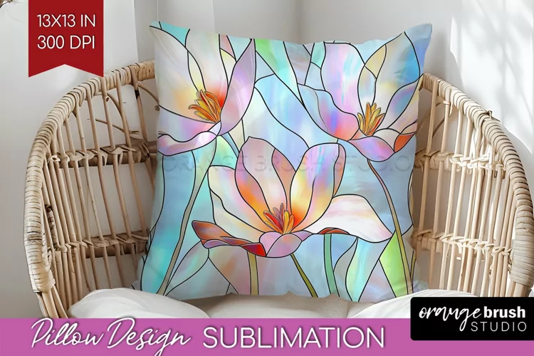 Stained Glass Flowers Pillow Sublimation - Floral Pillow PNG