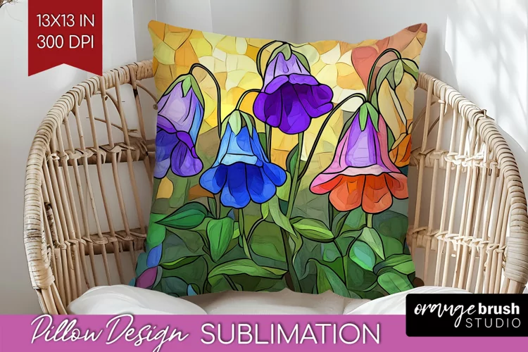 Stained Glass Flowers Pillow Sublimation - Floral Pillow PNG