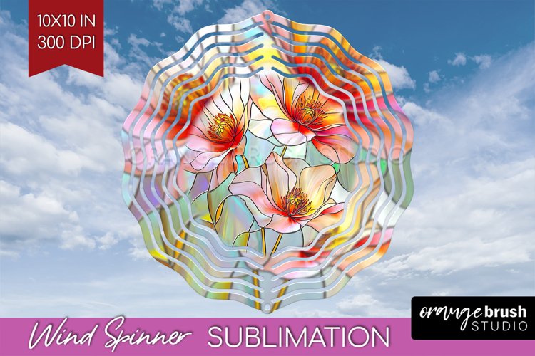 Stained Glass Flowers Wind Spinner Sublimation PNG - Floral