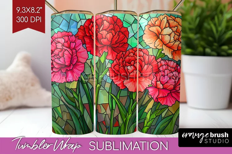 Stained Glass Flowers Tumbler Wrap - Floral Tumbler PNG