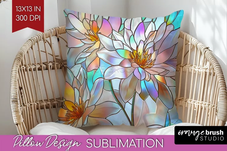 Stained Glass Flowers Pillow Sublimation - Floral Pillow PNG