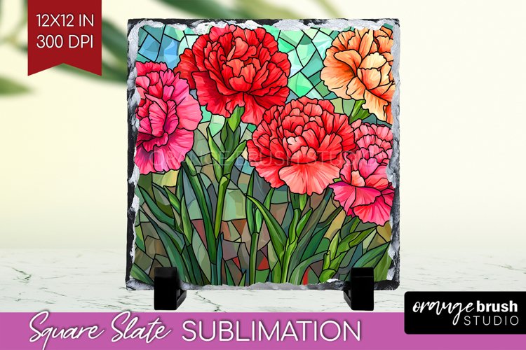 Stained Glass Flowers Slate PNG - Floral Square Slate