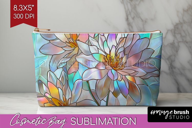Stained Glass Flowers Cosmetic Bag - Floral Makeup Bag PNG