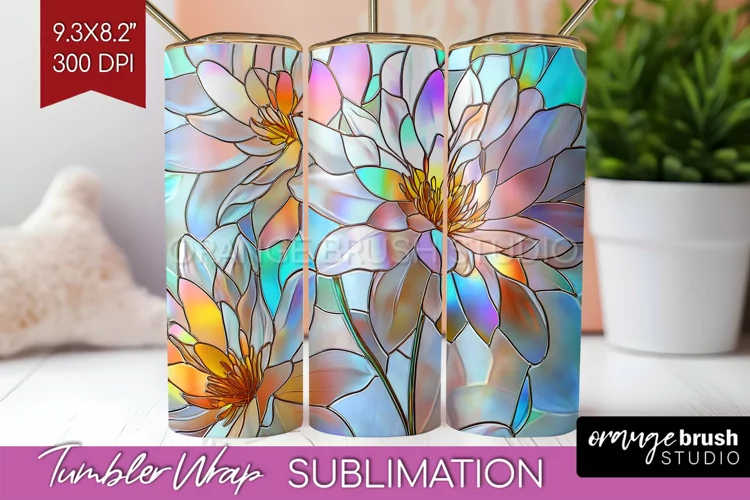 Stained Glass Flowers Tumbler Wrap - Floral Tumbler PNG