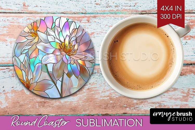 Stained Glass Flowers Round Coaster - Floral Coaster PNG example image 1