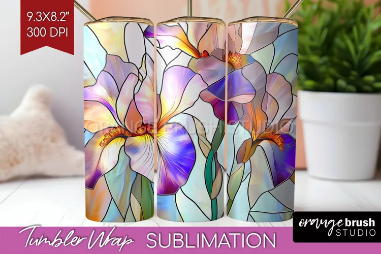 Stained Glass Flowers Tumbler Wrap - Floral Tumbler PNG