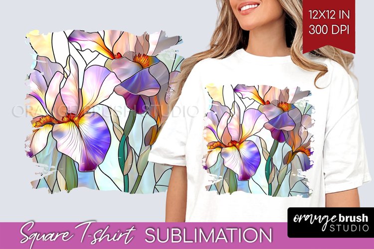 Stained Glass Flowers Square Tshirt Background - Floral PNG