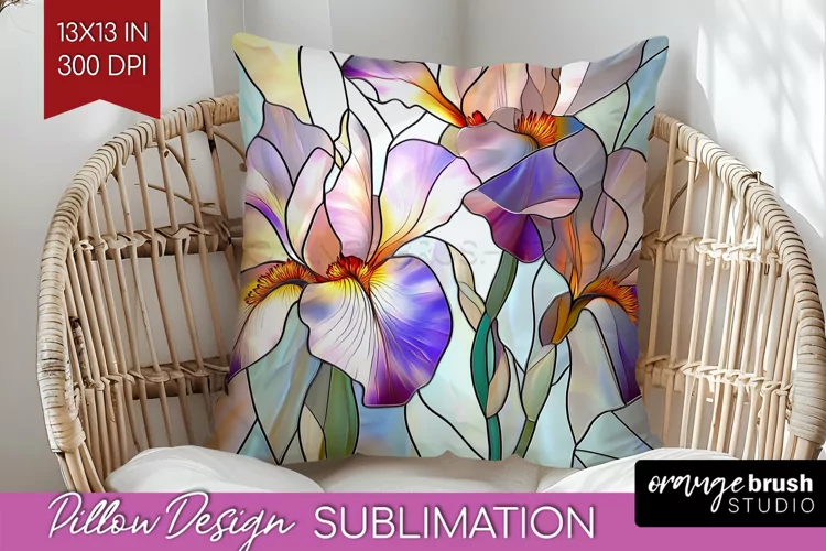 Stained Glass Flowers Pillow Sublimation - Floral Pillow PNG
