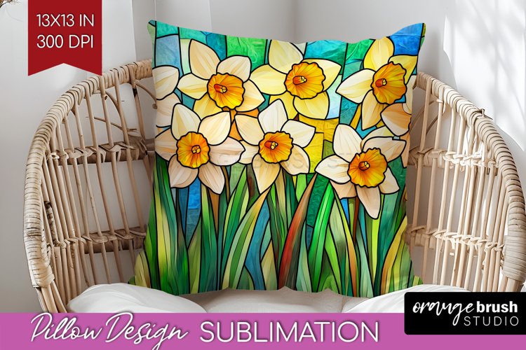 Stained Glass Flowers Pillow Sublimation - Floral Pillow PNG example image 1