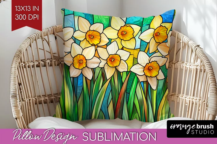 Stained Glass Flowers Pillow Sublimation - Floral Pillow PNG
