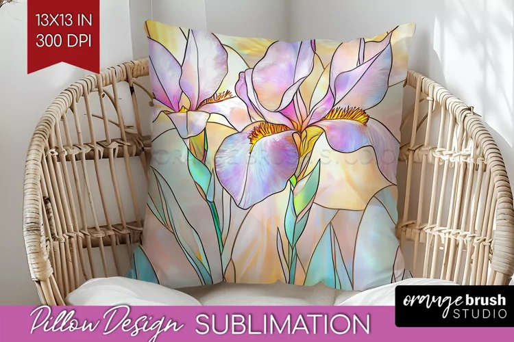Stained Glass Flowers Pillow Sublimation - Floral Pillow PNG