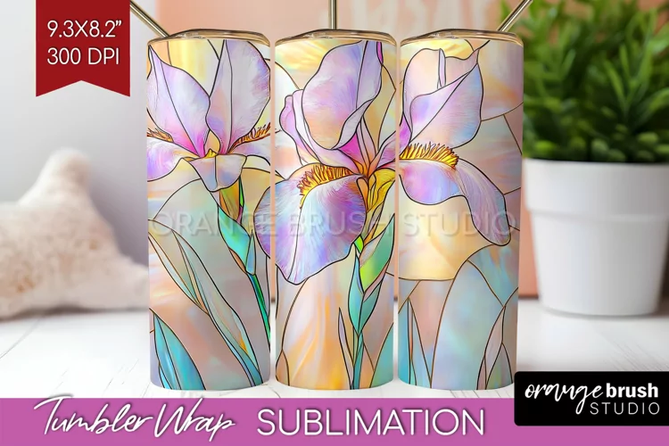 Stained Glass Flowers Tumbler Wrap - Floral Tumbler PNG