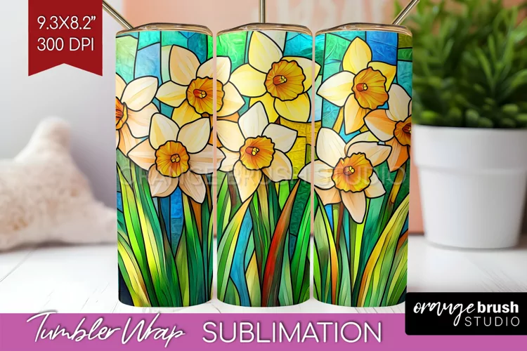 Stained Glass Flowers Tumbler Wrap - Floral Tumbler PNG