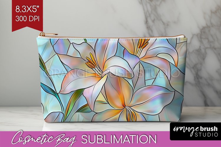 Stained Glass Flowers Cosmetic Bag - Floral Makeup Bag PNG