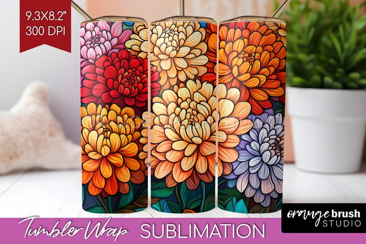 Stained Glass Flowers Tumbler Wrap - Floral Tumbler PNG