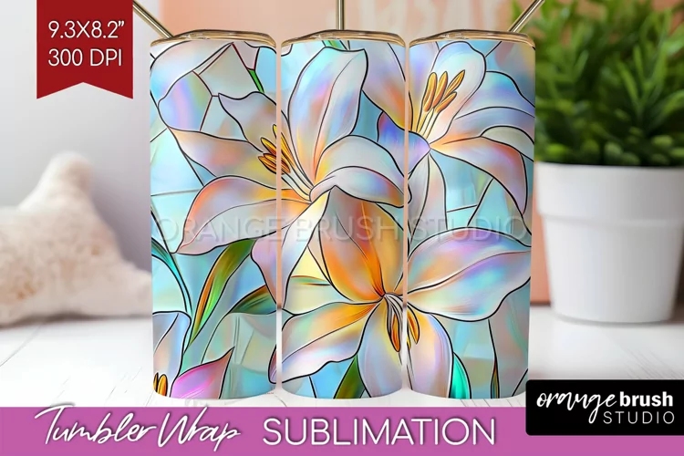 Stained Glass Flowers Tumbler Wrap - Floral Tumbler PNG