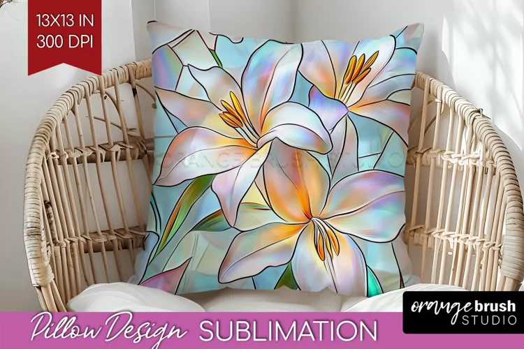 Stained Glass Flowers Pillow Sublimation - Floral Pillow PNG