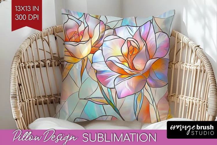 Stained Glass Flowers Pillow Sublimation - Floral Pillow PNG