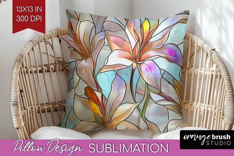 Stained Glass Flowers Pillow Sublimation - Floral Pillow PNG