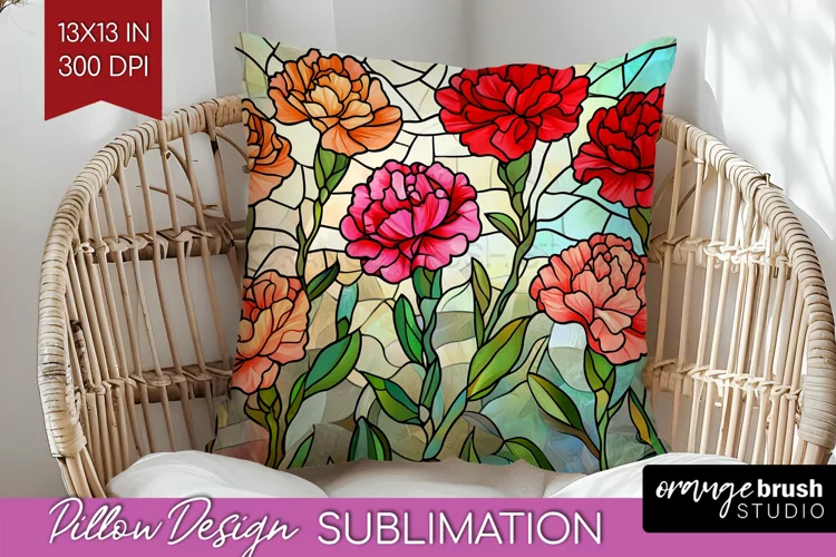 Stained Glass Flowers Pillow Sublimation - Floral Pillow PNG