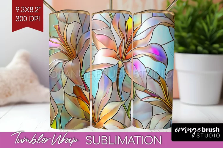 Stained Glass Flowers Tumbler Wrap - Floral Tumbler PNG