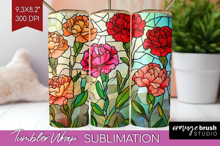 Stained Glass Flowers Tumbler Wrap - Floral Tumbler PNG