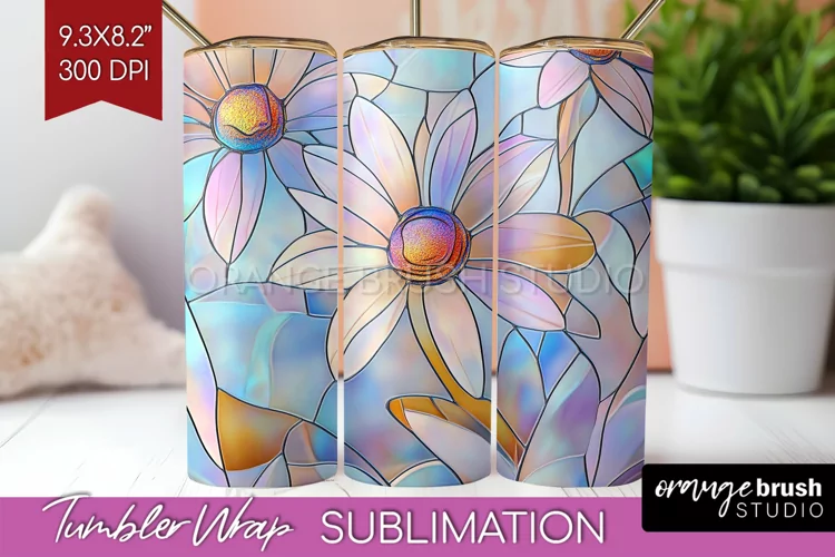 Stained Glass Flowers Tumbler Wrap - Floral Tumbler PNG