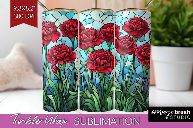 Stained Glass Flowers Tumbler Wrap - Floral Tumbler PNG