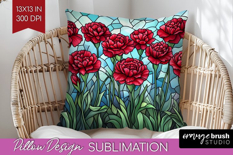 Stained Glass Flowers Pillow Sublimation - Floral Pillow PNG example image 1
