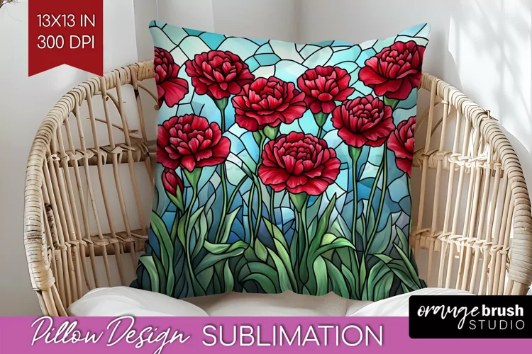 Stained Glass Flowers Pillow Sublimation - Floral Pillow PNG