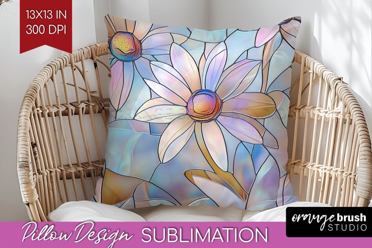 Stained Glass Flowers Pillow Sublimation - Floral Pillow PNG example image 1