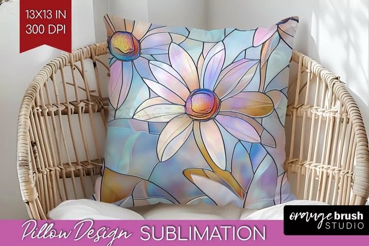 Stained Glass Flowers Pillow Sublimation - Floral Pillow PNG