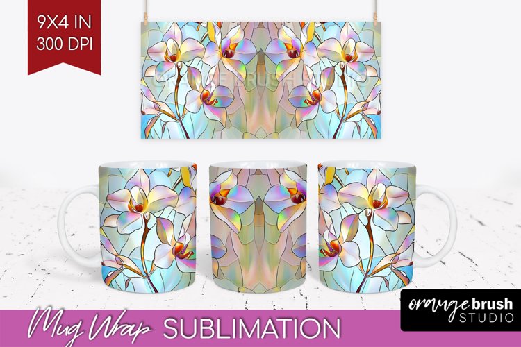 Stained Glass Flowers Mug Wrap - Floral Mug PNG Sublimation