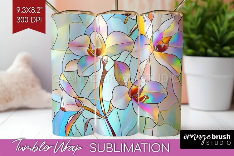 Stained Glass Flowers Tumbler Wrap - Floral Tumbler PNG
