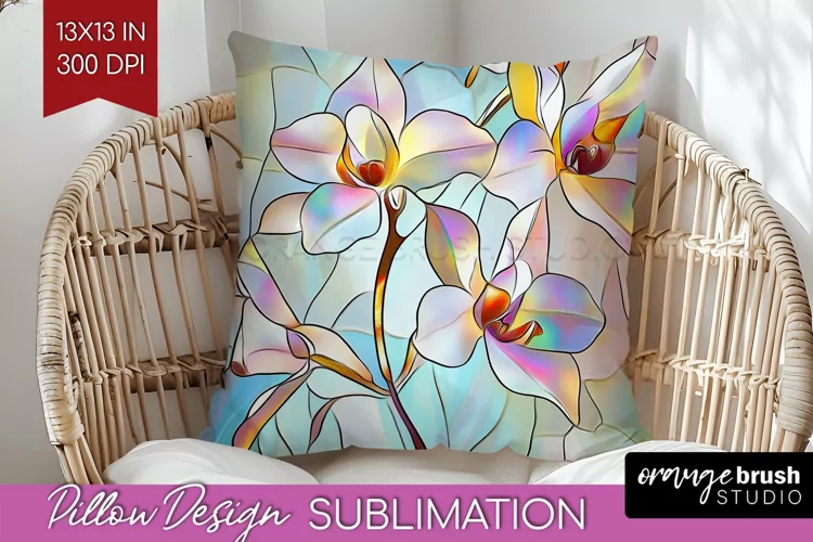 Stained Glass Flowers Pillow Sublimation - Floral Pillow PNG