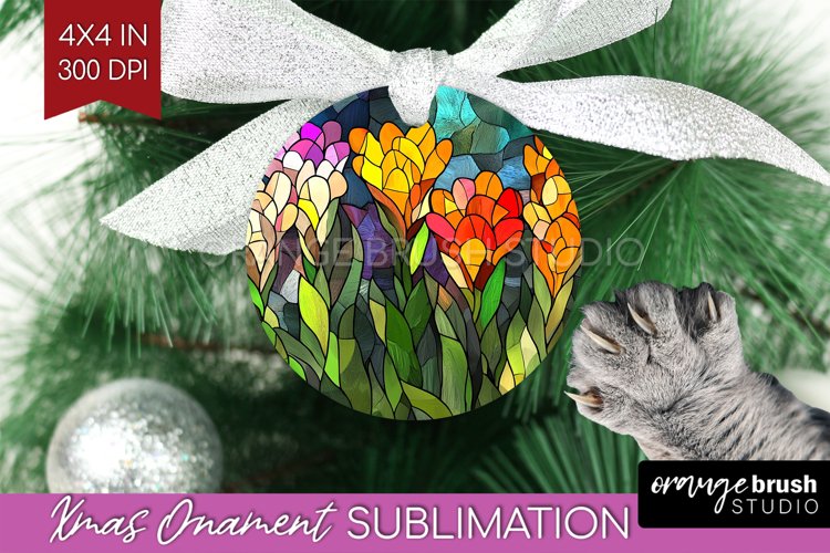 Stained Glass Flowers Ornament PNG - Floral PNG Sublimation