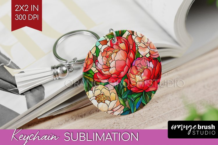 Stained Glass Flowers Keychain PNG - Floral Keychain