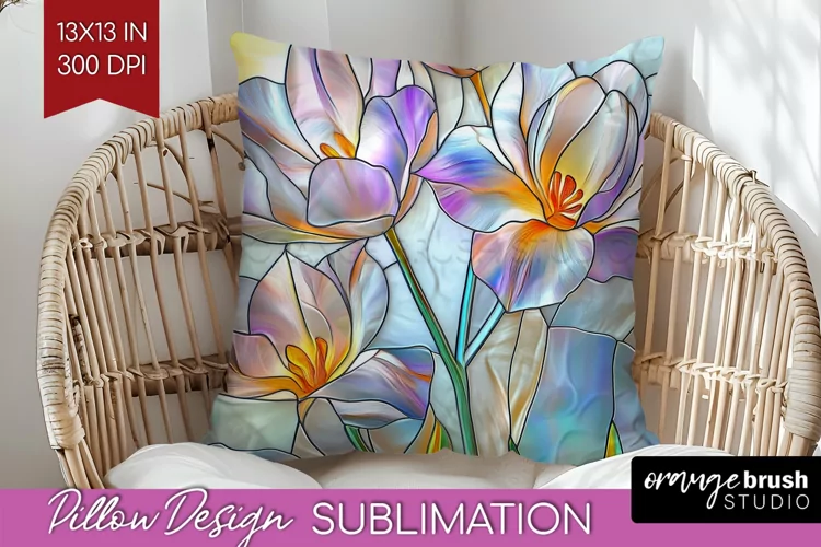 Stained Glass Flowers Pillow Sublimation - Floral Pillow PNG