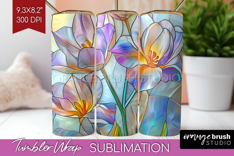 Stained Glass Flowers Tumbler Wrap - Floral Tumbler PNG