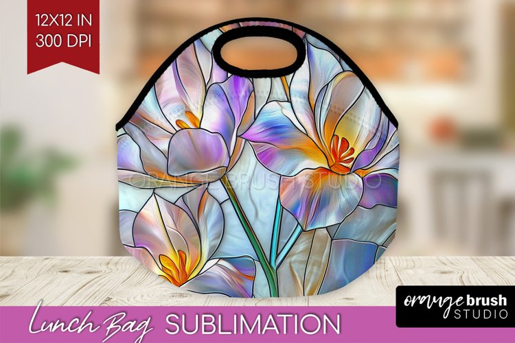Stained Glass Flowers Lunch Bag - Floral Lunch Bug PNG