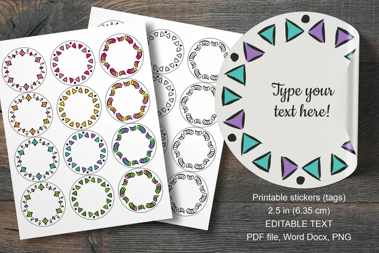 Doodled Geometric Forms Round Labels 12 per paper