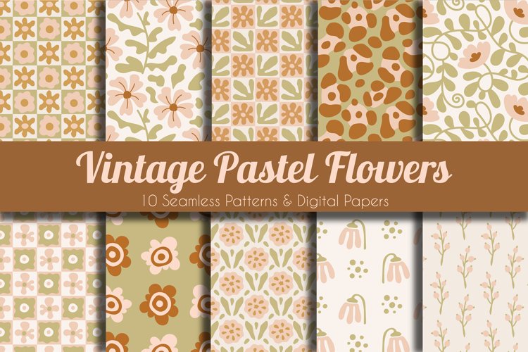 Vintage Pastel Flowers Seamless Patterns example image 1