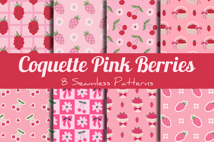 Coquette Pink Berries Seamless Patterns & Digital Papers