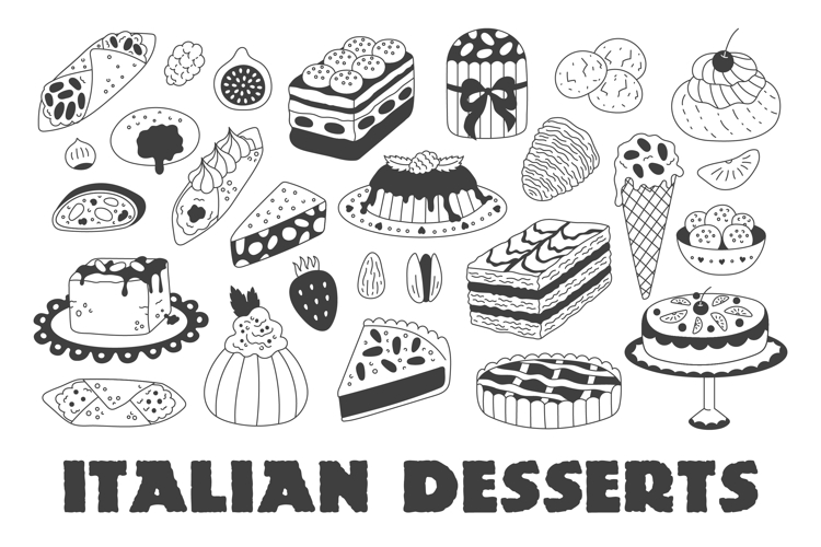 Italian Desserts Doodle PNG Clipart